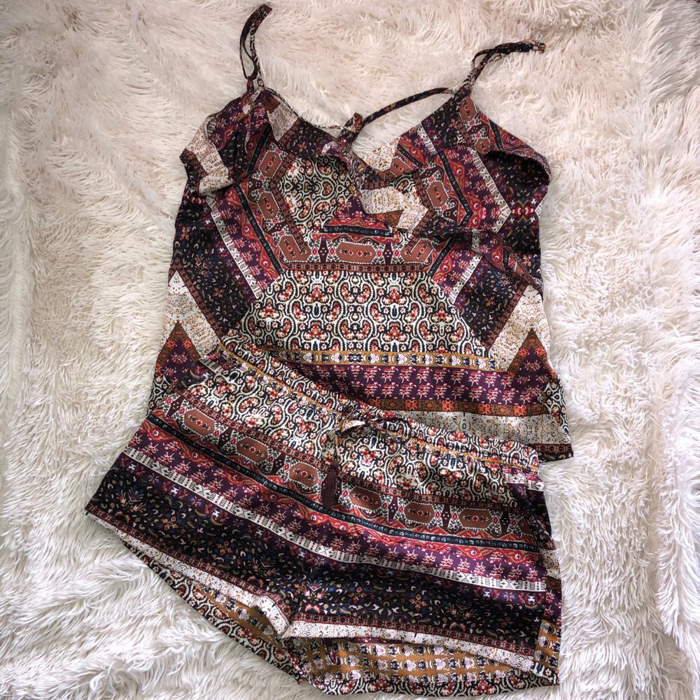 Etam Patterned Satin Shorts & Cami Set